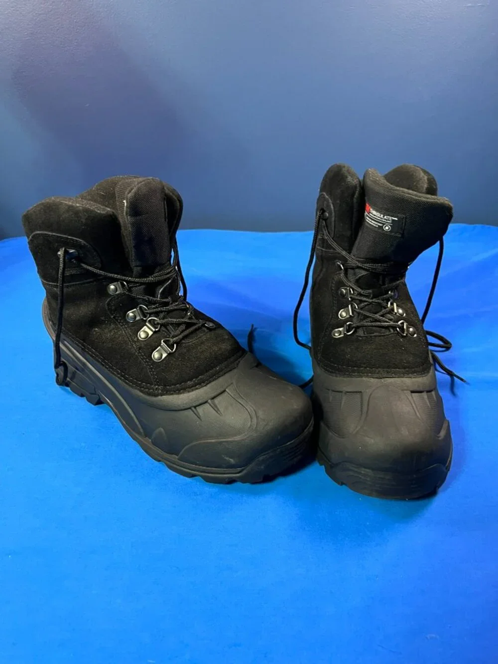 Falls Creek Blizzard Black Suede Thinsulate LaceUp Snow Winter Boots mens Sz 10